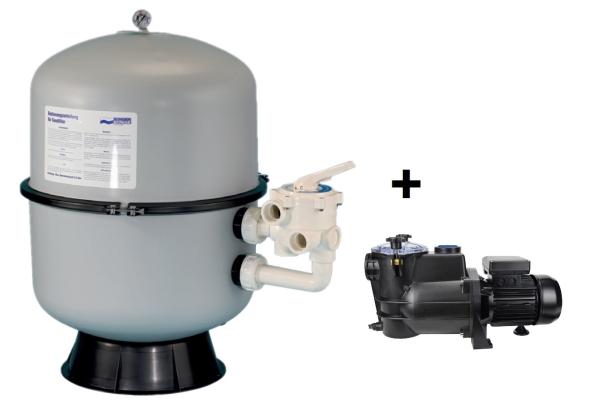 Filter Schwimm technologie, durch. 500 mm, mit Seitenventil 1 1/2" + Wasserpumpe 12,5 m³/h, 230V, 0,60 kW (beständig gegen Salzwasser)